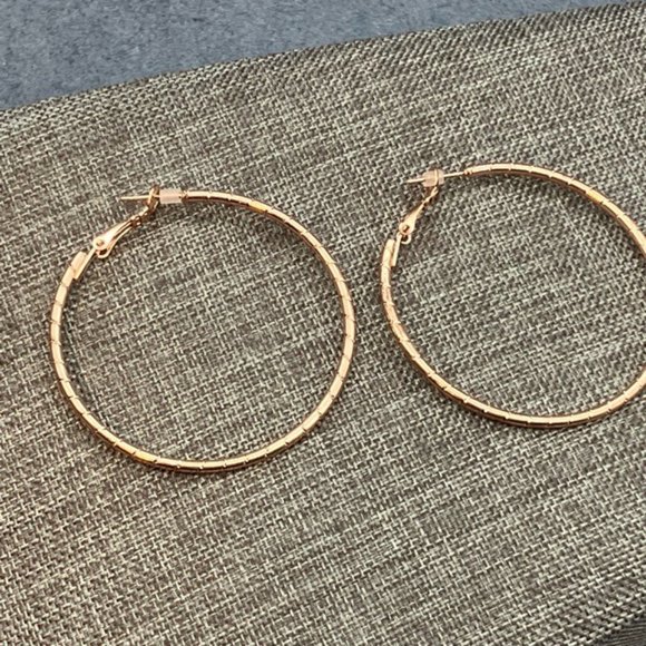 Hoop Pierced Earrings Rose Gold Copper Texture Latch Retro BoHo Soft Girl Barbie - Picture 3 of 4